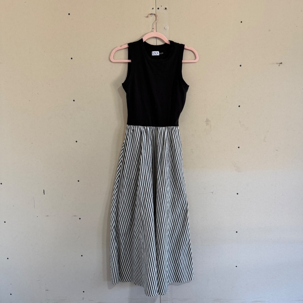 LNA Womens Black Striped Mixed Media Sleeveless Maxi Dress XS